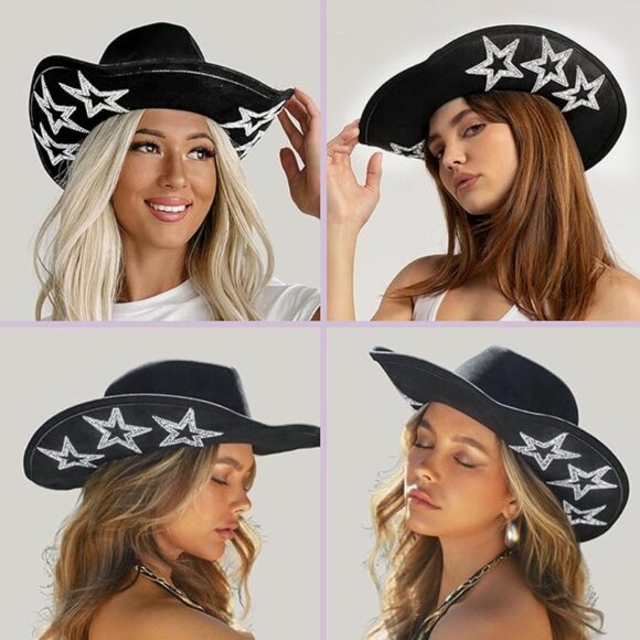 Western STARS BLACK Cowboy Hat - Picture 9 of 9